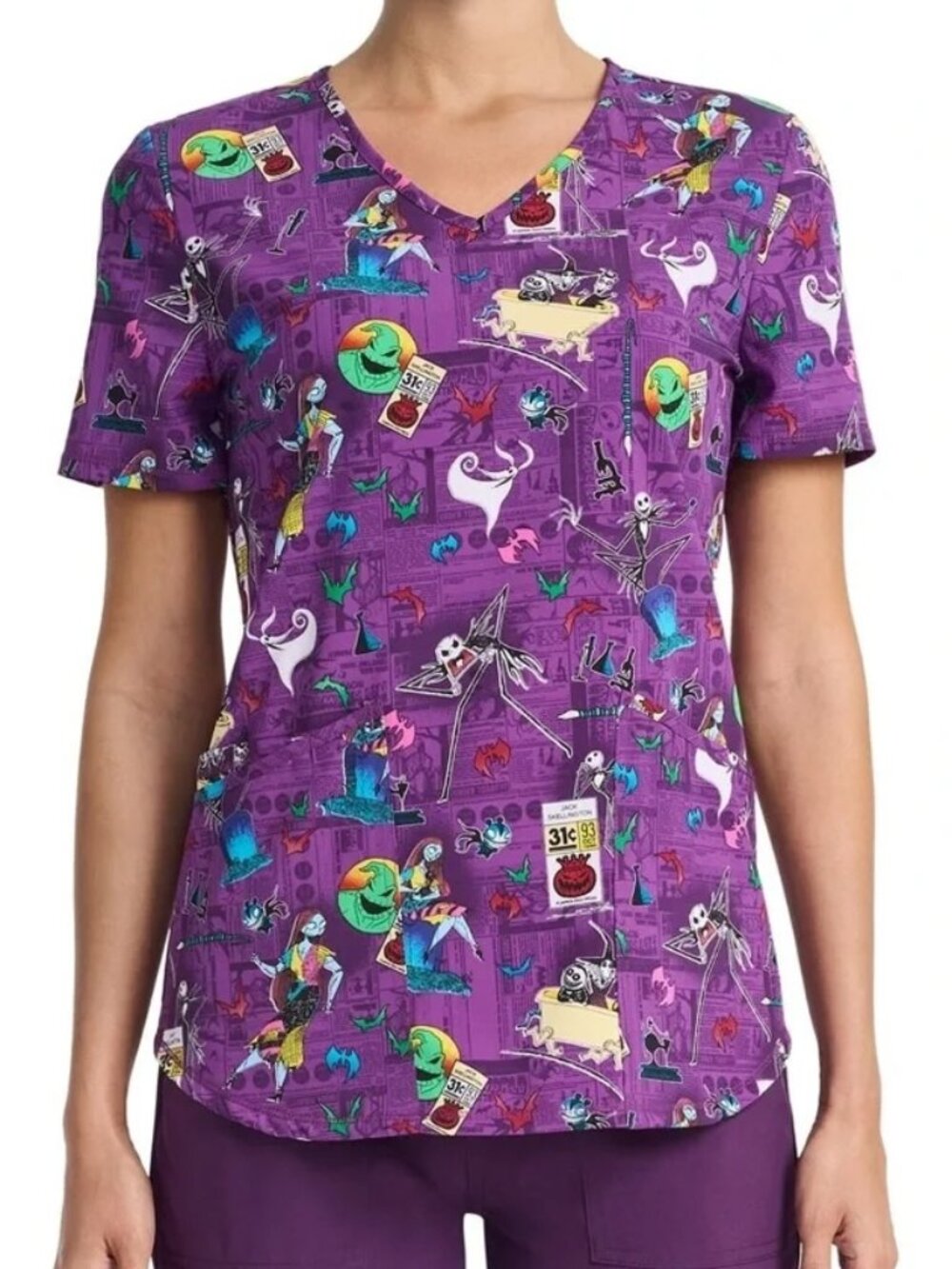 NEW Disney The Nightmare Before Christmas Halloween Multicolored Scrub Top